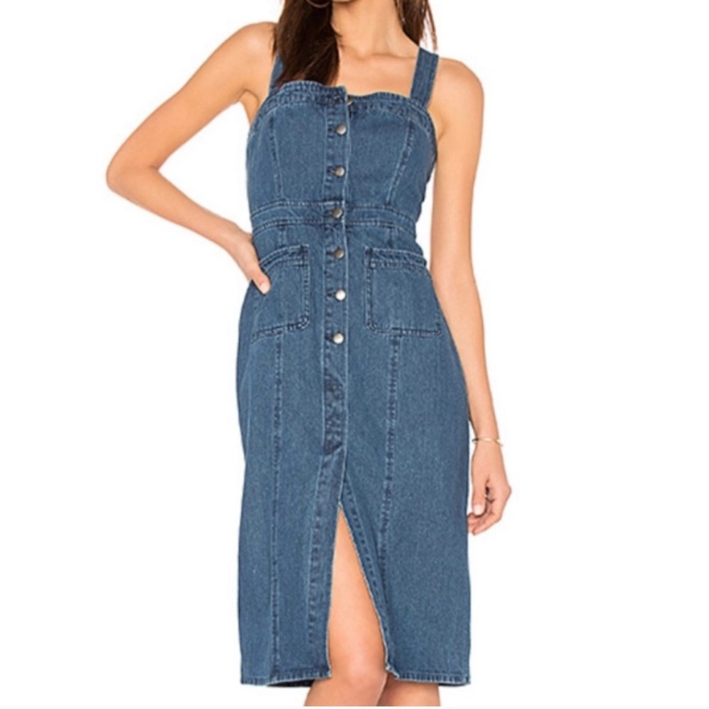 Denim, button front midi dress